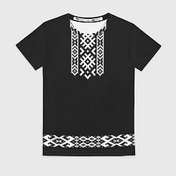 Футболка женская Славянский орнамент и узор на черном - вышиванка р, цвет: 3D-принт