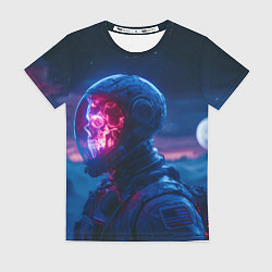 Женская футболка Синий космонавт с красным черепом
