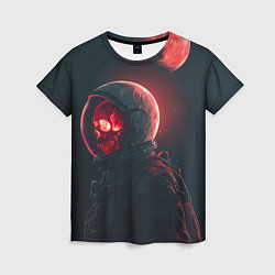 Женская футболка Череп космонавта в красном свете