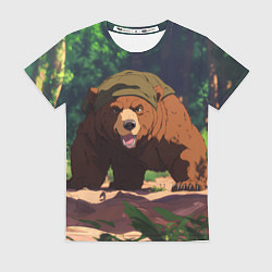 Футболка женская Бурый медведь в лесу, цвет: 3D-принт