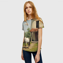 Футболка женская Старый домик и лошадь, цвет: 3D-принт — фото 2