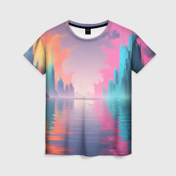 Женская футболка Город в розовом тумане