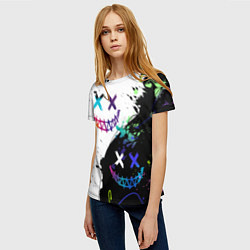 Футболка женская Неоновые брызги - жуткие улыбки, цвет: 3D-принт — фото 2