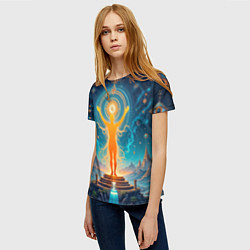 Футболка женская Светящаяся оранжевая фигура и круг: энергетическое, цвет: 3D-принт — фото 2