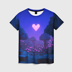 Женская футболка Ночной лес Minecraft с сердечком луной