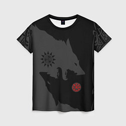 Женская футболка Волки викингов с обережными символами - тату