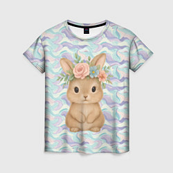 Женская футболка Зайчик с венком из цветов на голове