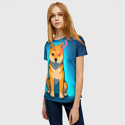 Футболка женская Сиба-ину с неоновым взглядом, цвет: 3D-принт — фото 2