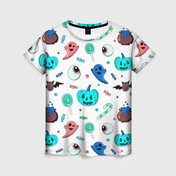 Футболка женская Halloween light blue pumpkin, цвет: 3D-принт
