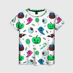 Футболка женская Halloween light green pumpkin - паттерн, цвет: 3D-принт