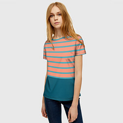Футболка женская Полосатый мандариновый морской рассвет, цвет: 3D-принт — фото 2