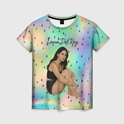 Женская футболка Lana Del Rey сидит обняв колени