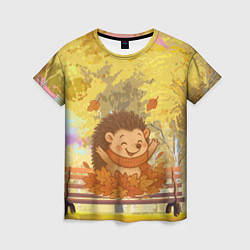 Женская футболка Ежик в осенних листьях