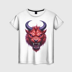 Женская футболка Голова злого красного существа с фиолетовыми глаза