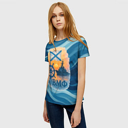 Футболка женская ВМФ корабль на фоне заката, цвет: 3D-принт — фото 2