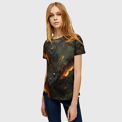 Футболка женская Порванная камуфляжная ткань с огнем, цвет: 3D-принт — фото 2