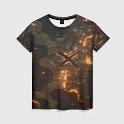 Футболка женская Искры в разломах на камуфляже, цвет: 3D-принт