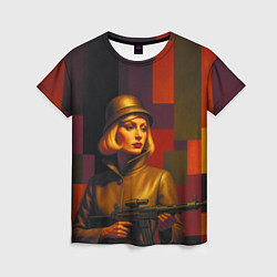 Футболка женская Девушка с автоматом ретрофутуризм поп-арт 1970-е, цвет: 3D-принт