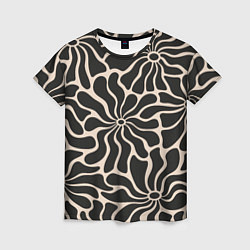 Футболка женская Цветы black pattern, цвет: 3D-принт