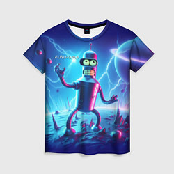 Женская футболка Bender on neon planet - ai art fantasy
