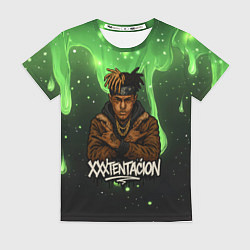 Женская футболка XXXTentacion на фоне зеленой краски