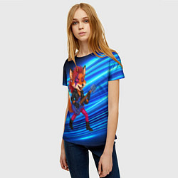 Футболка женская Лиса в косухе и гитарой - рок звезда, цвет: 3D-принт — фото 2