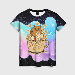 Женская футболка Менеджер капибара в кружке в стикерах