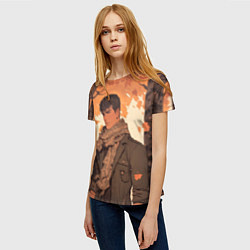 Футболка женская Берсерк Гатс в клетчатом шарфе, цвет: 3D-принт — фото 2