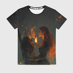 Женская футболка Ведьмак и огненная Трисс