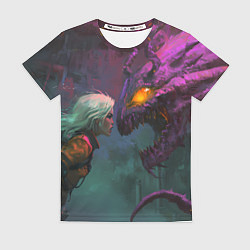 Женская футболка Цири и чудовище смотрят друг на друга