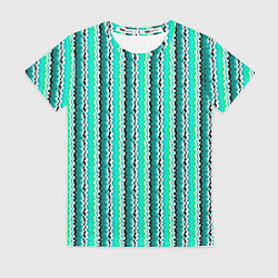 Женская футболка Вертикальные бирюзовые зеленые волнистые полосы