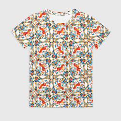 Футболка женская Орнамент с лошадью - символом Нового 2026 года, цвет: 3D-принт