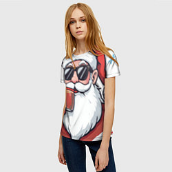 Футболка женская Санта Клаус в стильных солнцезащитных очках, цвет: 3D-принт — фото 2