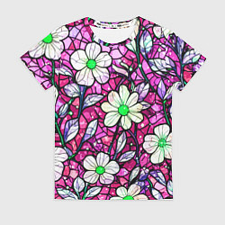 Женская футболка Цветочный розовый витраж