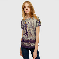 Футболка женская Пришелец идёт вдоль стены с рваными афишами, цвет: 3D-принт — фото 2