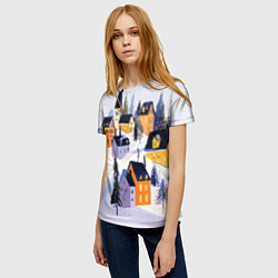 Футболка женская Новогодние домики на горе, цвет: 3D-принт — фото 2