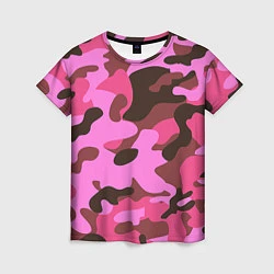 Женская футболка Камуфляж: розовый/коричневый