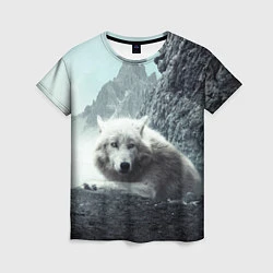 Женская футболка Волк в горах