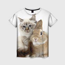 Футболка женская Кот и кролик пушистые, цвет: 3D-принт
