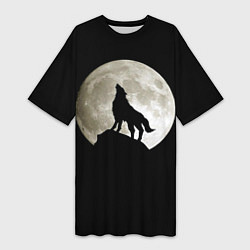 Футболка женская длинная Moon Wolf, цвет: 3D-принт