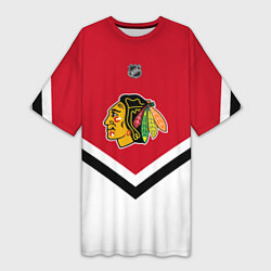 Футболка женская длинная NHL: Chicago Blackhawks, цвет: 3D-принт