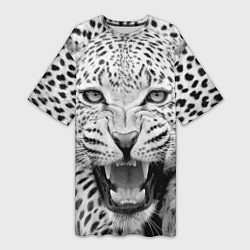 Футболка женская длинная Белый леопард, цвет: 3D-принт