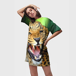 Футболка женская длинная Свирепый леопард, цвет: 3D-принт — фото 2