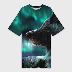Женская длинная футболка Волк: северное сияние