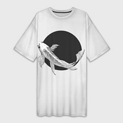 Женская длинная футболка Японская рыбка: ч/б