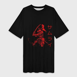 Женская длинная футболка Японские иероглифы - самурай