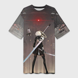 Футболка женская длинная Мечница 2B: Nier, цвет: 3D-принт