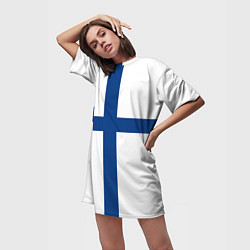 Футболка женская длинная Флаг Финляндии, цвет: 3D-принт — фото 2