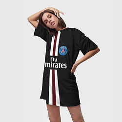 Футболка женская длинная PSG FC: Black 2018, цвет: 3D-принт — фото 2