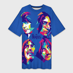 Футболка женская длинная The Beatles: Faces, цвет: 3D-принт